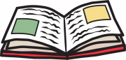 open book with writing and images illustration